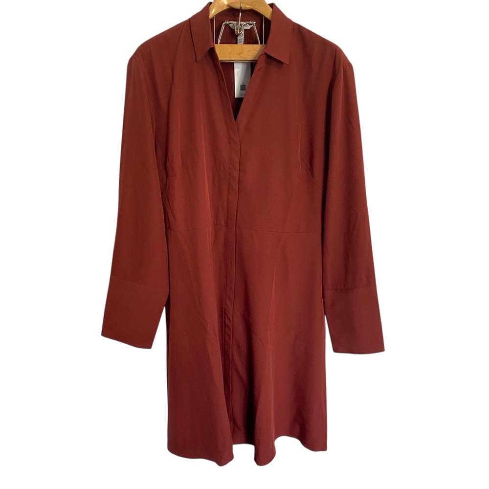 Spanx NWT Carefree Crepe Collared Shirt Dress 1X Plus Moroccan Red Mini A line